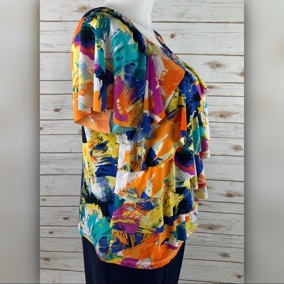 AGB WOMAN Short Sleeve Layered Bright Blouse - Picture 4 of 7